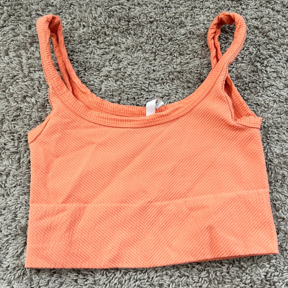 Nikibiki Ribbed Cropped Tank Top Peach‎ Orange Square Neck  Athleisure one size